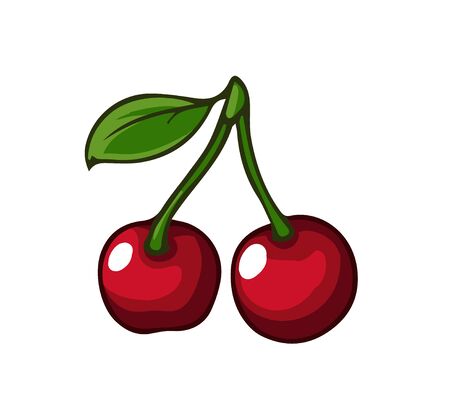 Fresh cherries. Cartoon vector icon isolated on white background.