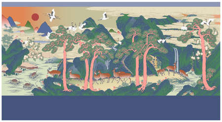 Oriental traditional mural, ten longevity digitalの写真素材