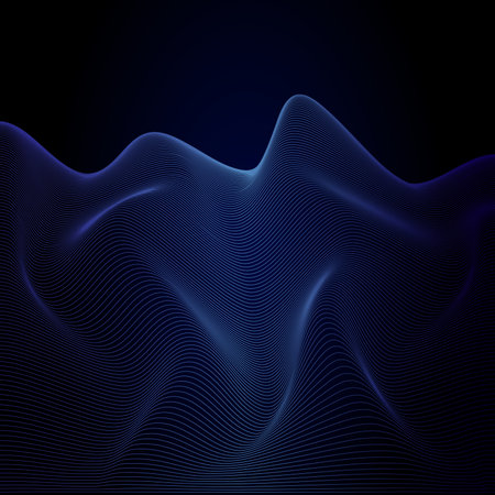 Abstract blue wave on dark background. Vector illustration for your design.のイラスト素材
