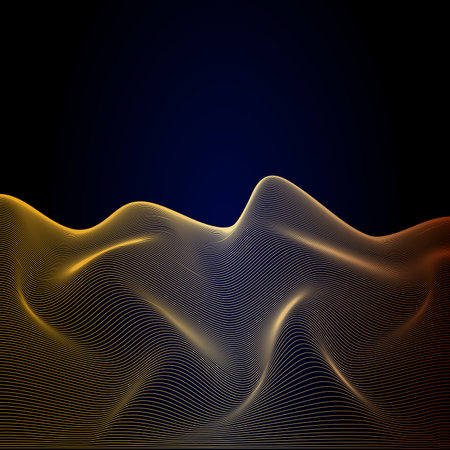abstract vector background with golden lines and waves on dark blue backgroundのイラスト素材