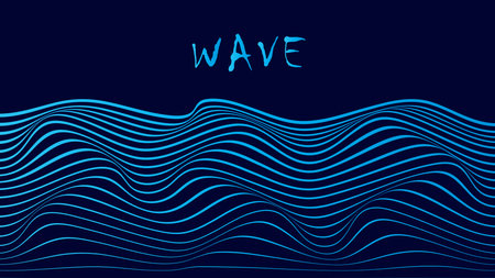 Blue wavy lines on a dark blue background. Vector illustration.のイラスト素材