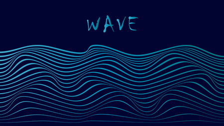 Blue wavy lines on a dark blue background. Vector illustration.のイラスト素材