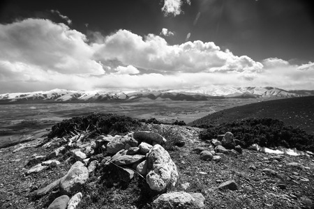 Snowy plateau at Tibetの写真素材
