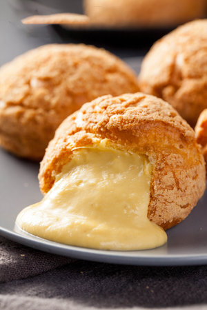 Cream Puffs with Whipped Cream Cheese (close up shot)の写真素材