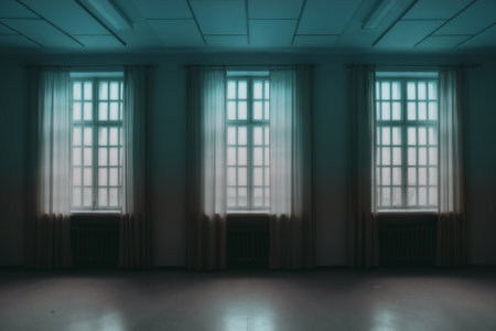 3d rendering of an empty room with a large window in the wallの写真素材