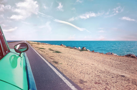 Car on the road to the sea. Travel by car concept.の写真素材