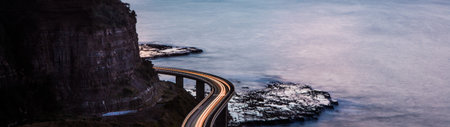 Panoramic view of a road near the Atlantic Oceanの写真素材