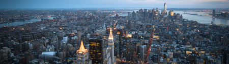 New York City Manhattan midtown skyline panorama at dusk with skyscrapers.の写真素材