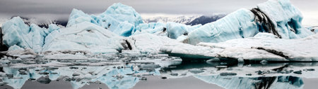 Ice formations and icebergs in Glacier Lagoon, Iceland, Europeの写真素材