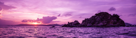 Panoramic view of the sunset on the island of Koh Phangan, Thailandの写真素材