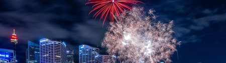 Beautiful firework display for celebrating happy new year and merry christmas in Bangkok, Thailand