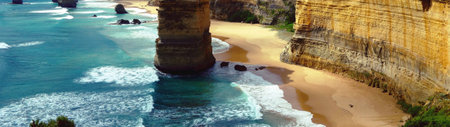 Panoramic view of the twelve apostles at Great Ocean Road Australiaの写真素材
