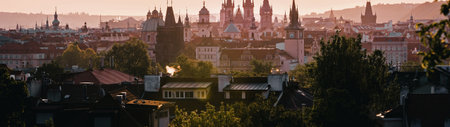 Panoramic view of Prague, Czech Republic. Panoramic view of old town at sunset.