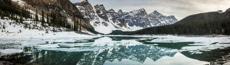 Panoramic view of Icefields Parkway in Banff National Park, Alberta, Canadaの写真素材