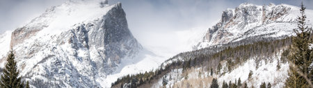 Panoramic view of Dolomites mountains in winter, Italyの写真素材
