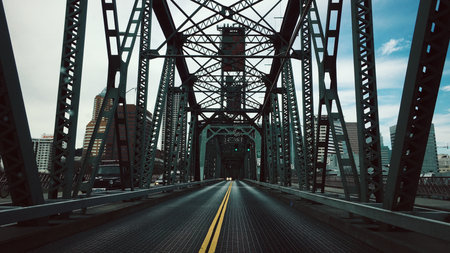 Traffic on the Manhattan Bridge in New York City, USA.