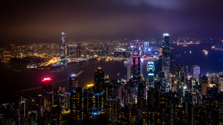 Hong Kong city skyline at night. Hong Kong is the largest city in the world.