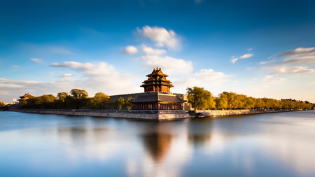 Beautiful landscape of the Forbidden City at sunset in Beijing, Chinaの写真素材