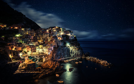 Manarola village at night, Cinque Terre, Italy