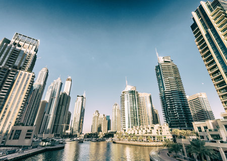 Buildings and river of Dubai Marina, UAE.の写真素材