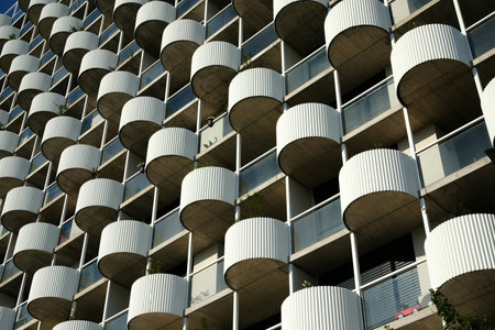 Modern apartment buildings in the city. Facade of a modern apartment buildingの写真素材
