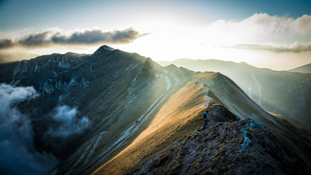 Beautiful mountain landscape in the Ukrainian Carpathians at sunrise.