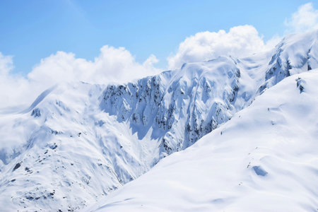 Winter mountains landscape. Caucasus Mountains, Georgia, ski resort Gudauri.の写真素材