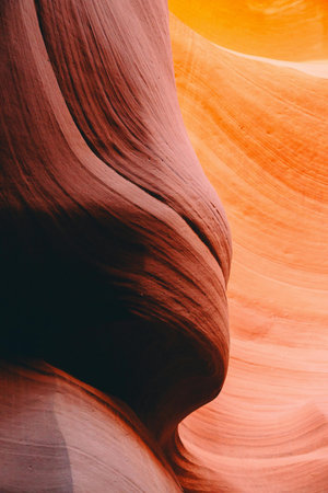 Lower Antelope Canyon in Arizona, United States of America. Beautiful colorful sandstone formations in deserts of Arizona are popular destination for hikers.の写真素材