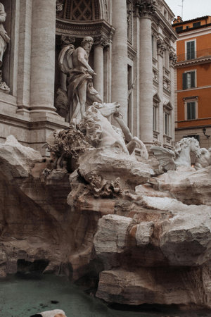 Famous Trevi Fountain in Rome, Italy. Architectural detail.の写真素材
