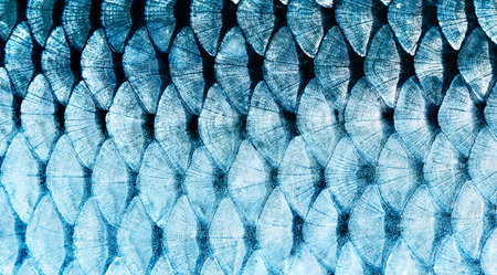 Abstract background with fish scales in blue tones. Beautiful background for design.の写真素材