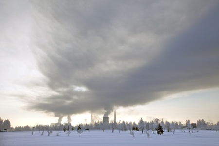 cold winter morning near the energy industries