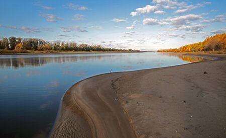 very beautiful landscape with the river, the beach and the forestの写真素材