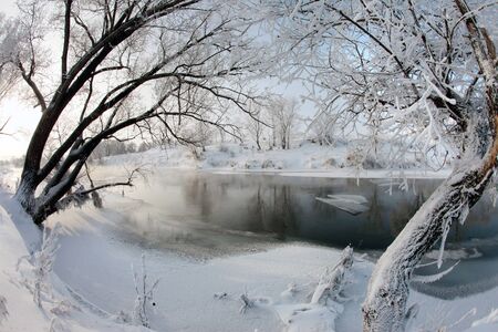winter's day on the river Zai-ice driftの写真素材