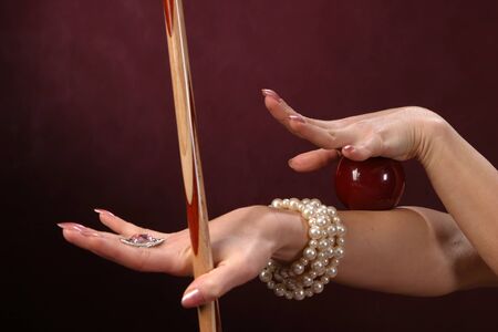 beautiful young women with accessories for billiardsの写真素材