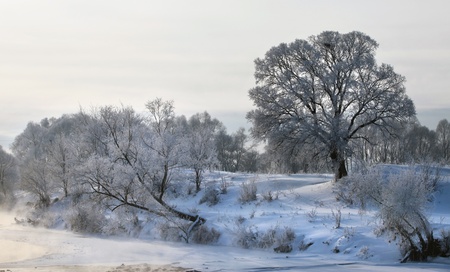 winter's day on the river Zai-ice driftの写真素材