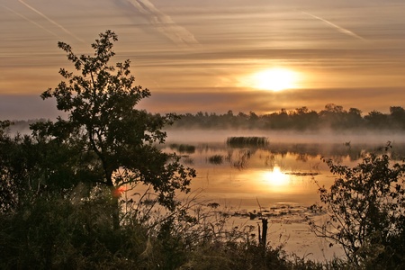 a beautiful sunrise on the river Belauaの写真素材