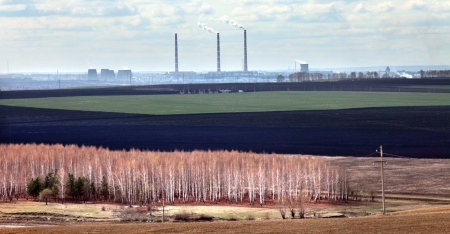 Spring walk in the spacious Russian fieldsの写真素材
