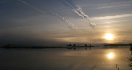 a beautiful sunrise on the river Belauaの写真素材