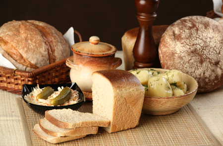 close-up of homemade bread and other edibles