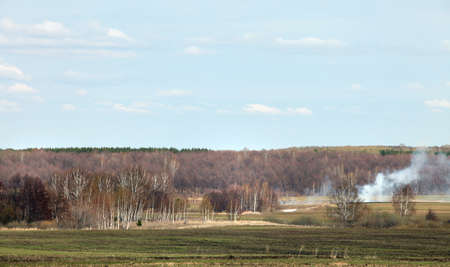 Spring walk in the spacious Russian fieldsの写真素材