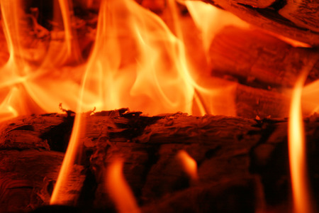 close-up of a bonfire in the nightの写真素材