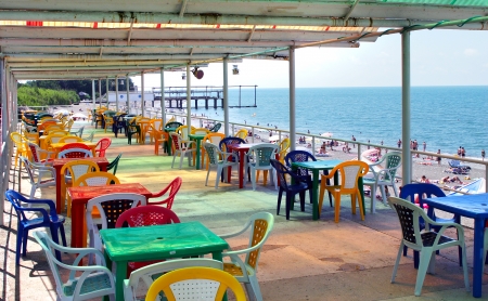 summer landscape of the hotel on the Black Sea in Abkhazia sunny dayのeditorial素材