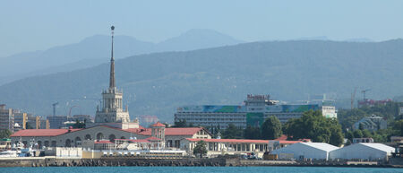 seascape view of the city of Sochi with Sea coast a wonderful morningのeditorial素材