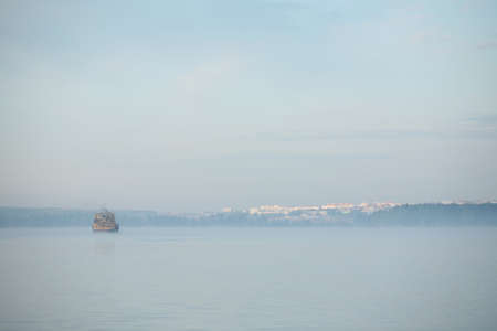 beautiful summer landscape beautiful sunset over the river, beautiful clouds and trees on the shoreの写真素材