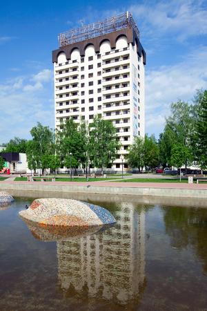 Spring cityscape Enthusiasts boulevard with fountains, sculptures and manicured blooming flower bedsのeditorial素材