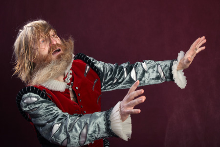 close-up portrait of an adult male with long blonde hair with a beard and mustache crazy kindの写真素材