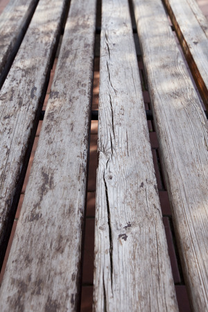 close-up texture fragment of the wooden bench in the park in spring