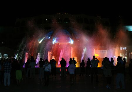 beautiful fountains illuminated at night in the resort area of Egyptのeditorial素材
