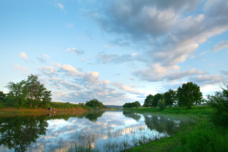 summer landscape wonderful sunset over a calm river