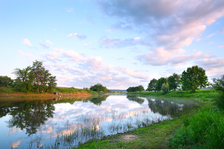 summer landscape wonderful sunset over a calm river